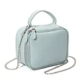 Sac à main carré bleu clair en cuir grainé avec bandoulière chaîne et détails argent - Rose bonbon