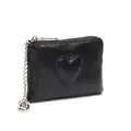 Schwarze Vintage-Geldbörse aus Leder mit Herz-Detail und silberner Kette für Damen - Schwarz