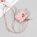 Mini-Münzbörse aus rosa Leder mit Lychee-Maserung, Reißverschluss und Gurt - Kirschblütenrosa