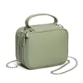 Sac à main en cuir vert sauge avec texture litchi et bandoulière chaîne argentée - Vert clair