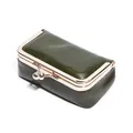 Vintage dark green oil wax leather mini jewelry bag with gold metal kiss lock closure - Green