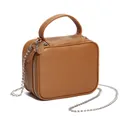 Sac bandoulière en cuir grainé caramel avec chaîne argentée et doubles fermetures éclair - Marron