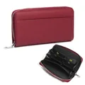 Portefeuille long en cuir bordeaux pour femme avec protection RFID et compartiments pièces - Bordeaux