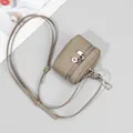 Mini khaki pebble leather coin purse with shoulder strap and metallic spring hook - Elephant Gray