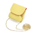 Mini yellow pebble leather coin purse with hot pink lining and gold chain strap - Yellow