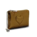 Mini porte-monnaie en cuir véritable bronze avec détail cœur et fermeture éclair argent - Or rose