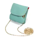 Mint green pebble leather mini coin purse with rainbow stitching and gold chain strap - Blue