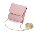Pink lychee texture leather mini coin purse with colorful stitching and gold chain strap - Lavender