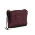 Mini portefeuille vintage en cuir ciré bordeaux avec patch cœur et poignée en chaîne - Violet Champagne
