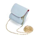 Light blue lychee grain leather mini coin purse with colorful stitching and gold chain - Light Blue