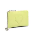 Mini porte-monnaie jaune citron en cuir avec motif cœur et dragonne en métal argenté - Jaune