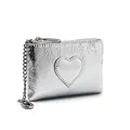 Mini portefeuille en cuir de vachette argenté avec patch cœur et porte-clés métal - Argent