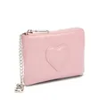 Mini porte-monnaie en cuir rose en forme de cœur avec fermeture éclair argentée - Rose Sakura