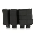 Tactical triple magazine pouch with MOLLE system and matte black nylon fabric detail - Black