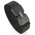 Black elastic tactical belt with quick-release magnetic buckle and TUSHI brand logo - Black