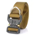 Coyote brown tactical nylon belt with black metal quick-release buckle and D-ring - 125cm / Coyote Brown