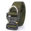 Olive green tactical nylon belt with metal quick-release buckle and D-ring gear attachment - 125cm / Army Green