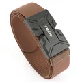 Brown tactical stretch belt with matte black magnetic buckle and durable elastic web - Brown