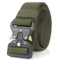 Detail of army green tactical nylon belt featuring heavy-duty black alloy quick-release buckle - 125cm / Army Green