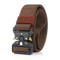 Detail of nylon tactical belt with metal quick-release cobra buckle and 24kN tensile strength - Brown