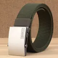 Cinturón de lona de nailon verde militar para hombre con hebilla automática de metal - Verde Militar