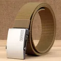 Cinturón para hombre de nailon grueso color caqui con hebilla automática de metal mate - Marrón coyote