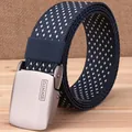 Detail of blue canvas tactical belt with snowflake pattern and matte metal buckle - 120cm / Sapphire Blue