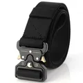 Heavy duty black nylon tactical belt with quick release metal buckle for outdoor training - Black