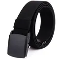 Men's black woven elastic belt with YKK plastic buckle on a clean white background - 120cm / Black