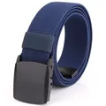 Navy blue elastic woven belt with matte black YKK buckle on white background - 120cm / Royal Blue