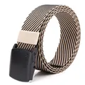 Cintura uomo in tela con fibbia YKK nera e cinturino in nylon a righe gialle e nere - Nero E Cachi