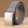Gray thickened nylon woven belt with brushed metal buckle on natural wooden surface - Dark Gray