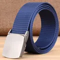 Tactische donkerblauwe nylon canvas riem met zilveren geborstelde metalen gesp - 120cm / Gladde Gesp - Tankpatroon - Koningsblauw