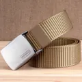 Tactical canvas nylon outdoor belt with matte metal buckle in khaki brown finish - 120 / Coyote Brown