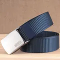 Tactical dark blue nylon belt with durable matte silver metal buckle and woven texture - 120 / Sapphire Blue