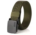 Détail d'une ceinture tactique en nylon vert armée avec motif grec et boucle noire - 120cm / Vert Militaire