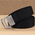 Men's black canvas belt with double D-ring metal buckle and woven texture detail - 115cm / Black
