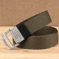 Army green canvas belt with durable silver double-ring buckle and reinforced stitching - 115cm / Army Green