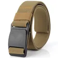 Elastic nylon tactical belt in coyote brown with matte black POM plastic buckle for outdoors - 120cm / Coyote Brown