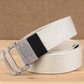 Casual canvas riem voor heren met dubbele ring gesp in gebroken wit geweven stof - 115cm / Broken Wit