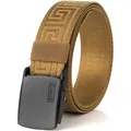 Ceinture en nylon kaki pour hommes avec motifs Greca dorés et boucle noire mate - 120cm / Brun coyote