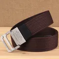 Donkerbruine heren riem van canvas met een vintage zilveren dubbele D-ring gesp - 115cm / Bruin