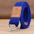 Ceinture homme en toile bleu marine avec boucle double anneau D et embout en cuir - Bleu royal