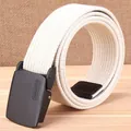 Cintura casual in tela spessa con fibbia in metallo nero opaco e punta in pelle - Bianco Sporco