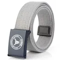 Grauer Nylon-Stoffgürtel mit mattschwarzer Schnalle und weißem Logo für Herren - 115cm / Hellgrau