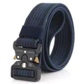Dark blue tactical nylon belt with quick-release cobra buckle and 12KN strength specs - 125cm / Royal Blue With Black Bold Stripe
