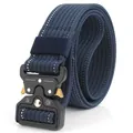 Navy nylon tactical belt with quick release cobra buckle and white stitching details - 125cm / Royal Blue With White Fine Line