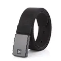 Tactical nylon belt with matte black buckle and logo for outdoor and work wear - Short Style / Black