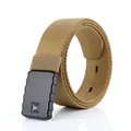 Tactical khaki nylon belt with quick release matte black buckle and reflective stripe - Short Style / Coyote Brown