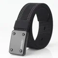 Tactical black nylon belt with gray reflective stitching and ENNIU matte buckle fastener - M / Black